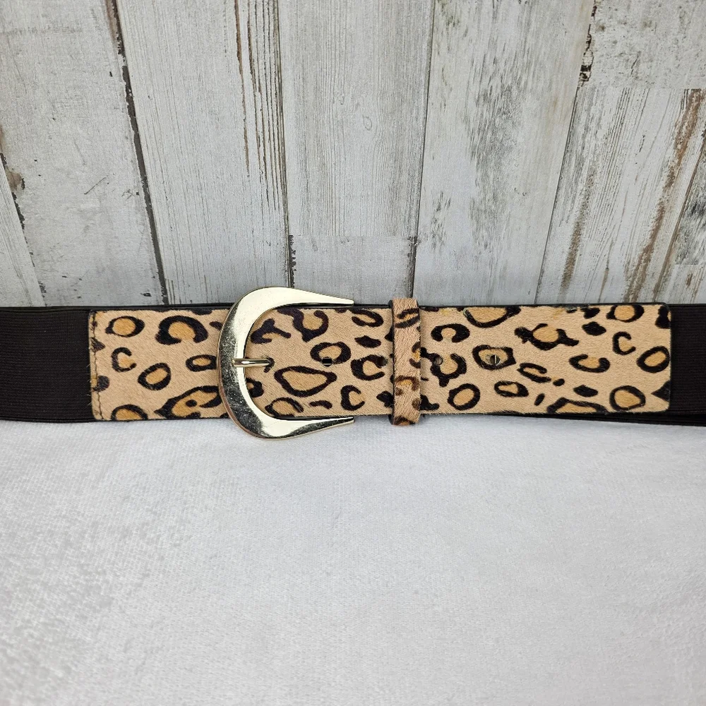 Nine West Leopard Cow Hair Wide Belt Size L/XL
